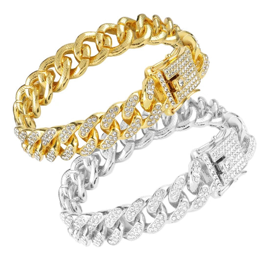 Fashion Jewelry Accessories Gold Cuban Chain Cat Collar Luxury Crystal Rhinestone Pet Kitten Necklace for Cats