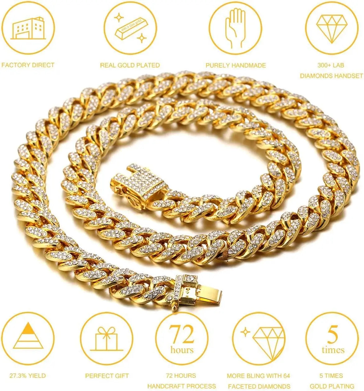 Fashion Jewelry Accessories Gold Cuban Chain Cat Collar Luxury Crystal Rhinestone Pet Kitten Necklace for Cats