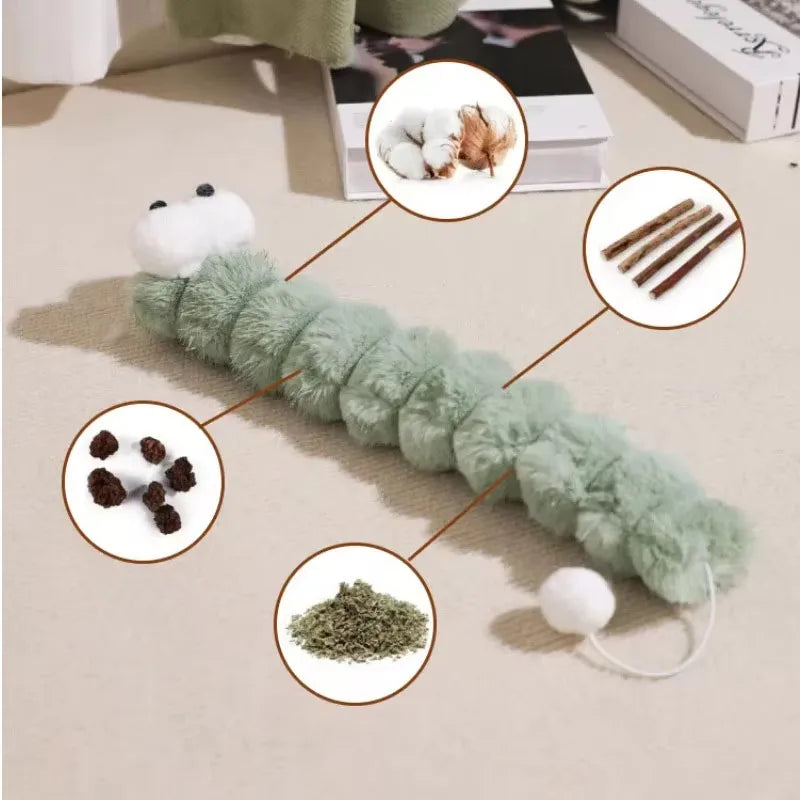 Cat Plush Chew Toy Soft Bite Stick Catnip Kitten Toy Cushion Caterpillar Cat Pillow Teaser Stick Interactive Cat Toy Supplies