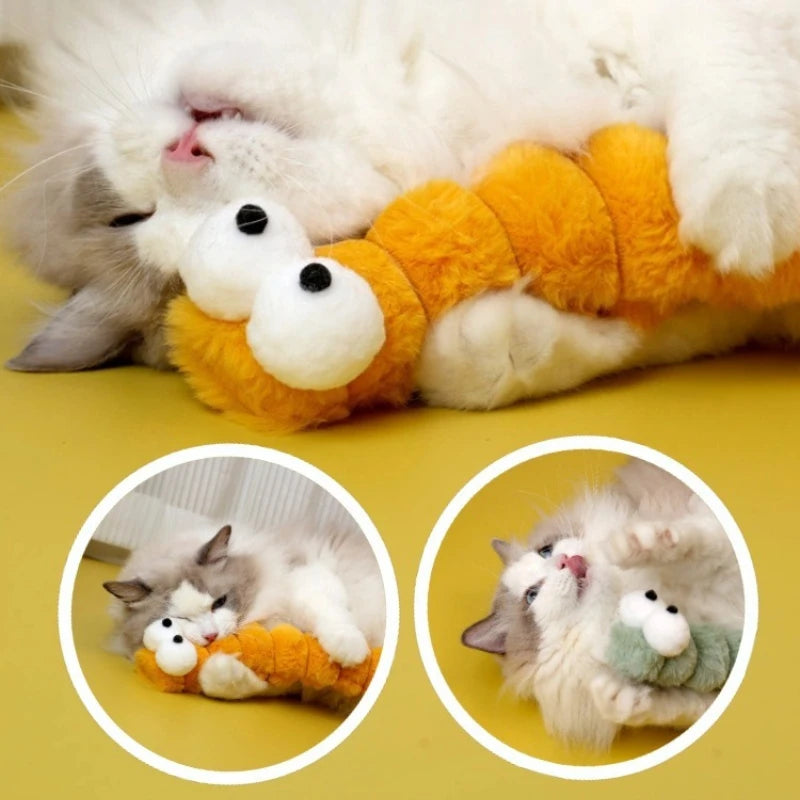 Cat Plush Chew Toy Soft Bite Stick Catnip Kitten Toy Cushion Caterpillar Cat Pillow Teaser Stick Interactive Cat Toy Supplies