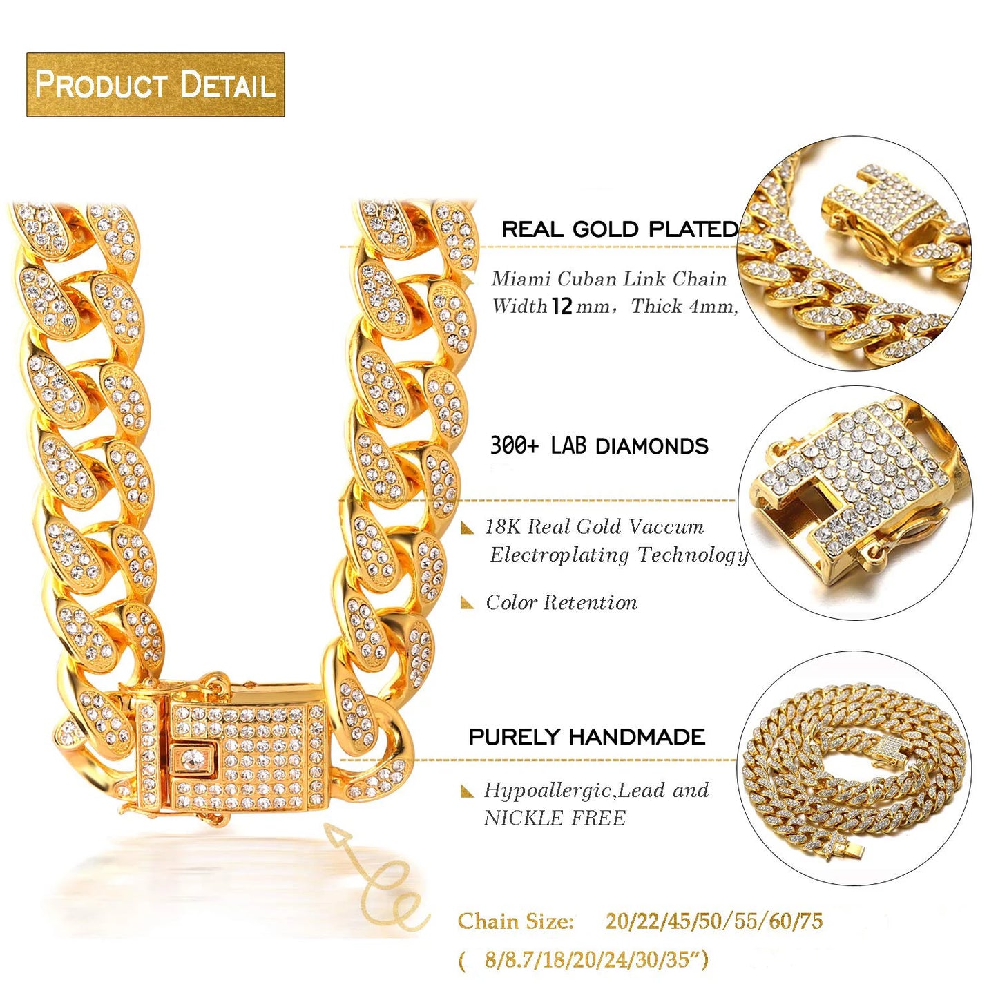 Fashion Jewelry Accessories Gold Cuban Chain Cat Collar Luxury Crystal Rhinestone Pet Kitten Necklace for Cats