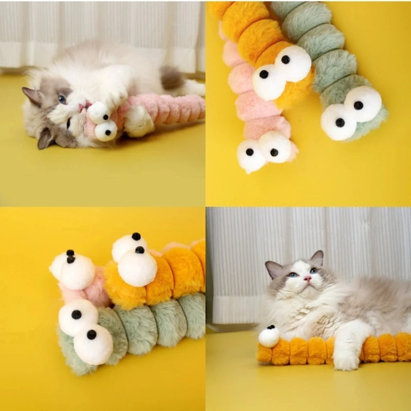 Cat Plush Chew Toy Soft Bite Stick Catnip Kitten Toy Cushion Caterpillar Cat Pillow Teaser Stick Interactive Cat Toy Supplies